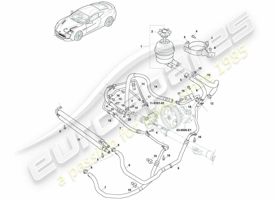 aston martin vanquish (2014) mangueras pas, volante a la derecha 15my en diagrama de piezas