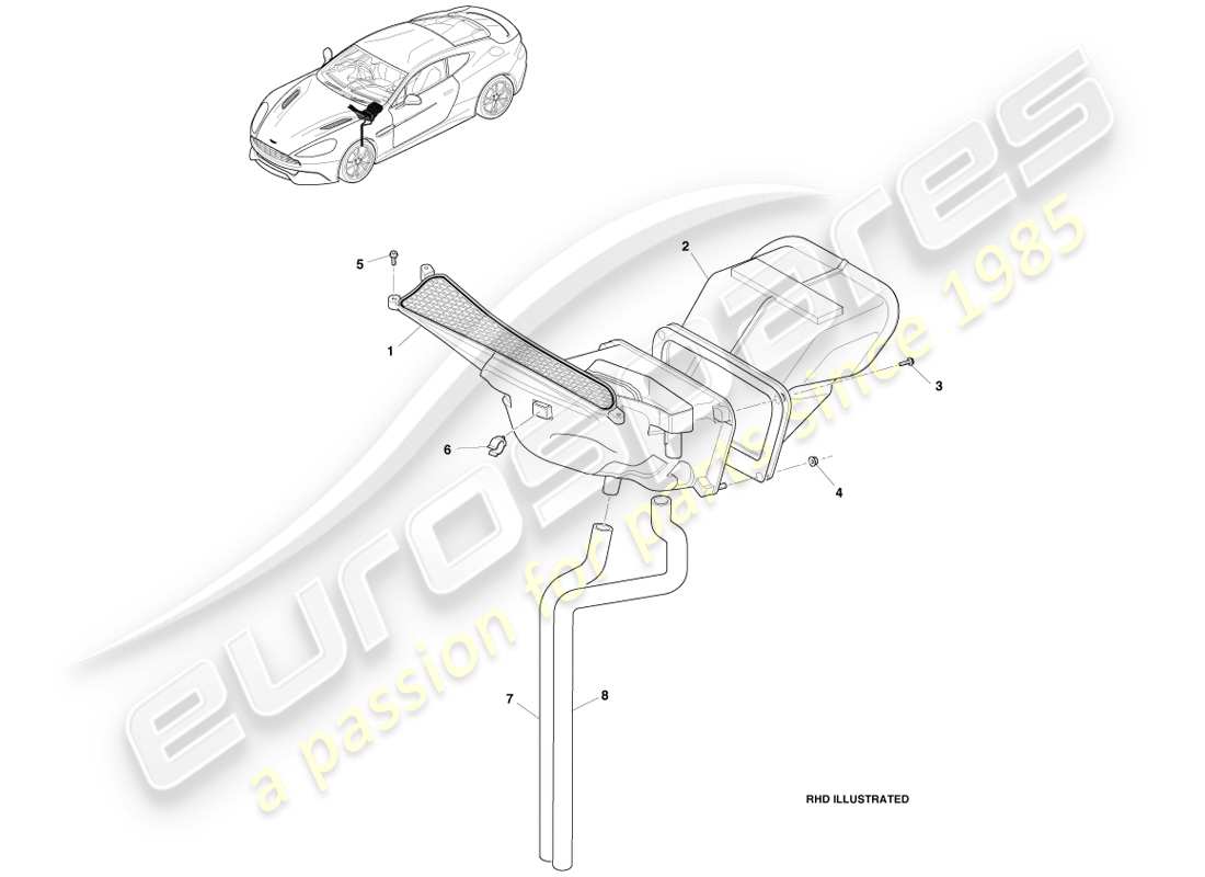 aston martin vanquish (2014) diagrama de piezas de los componentes de la entrada de aire