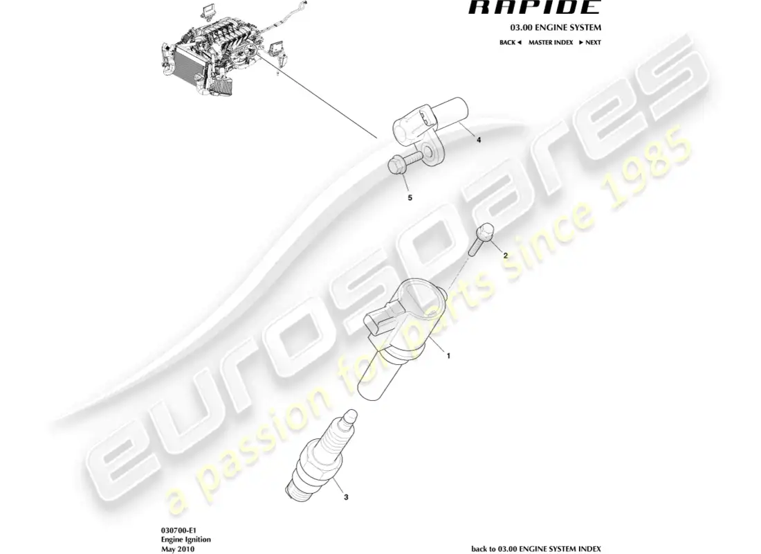 aston martin rapide (2017) encendido diagrama de piezas