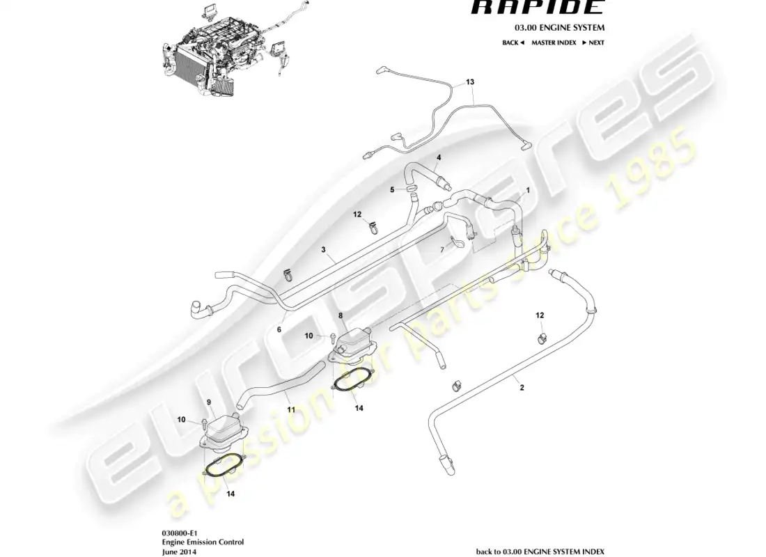 aston martin rapide (2017) control de emisión diagrama de piezas