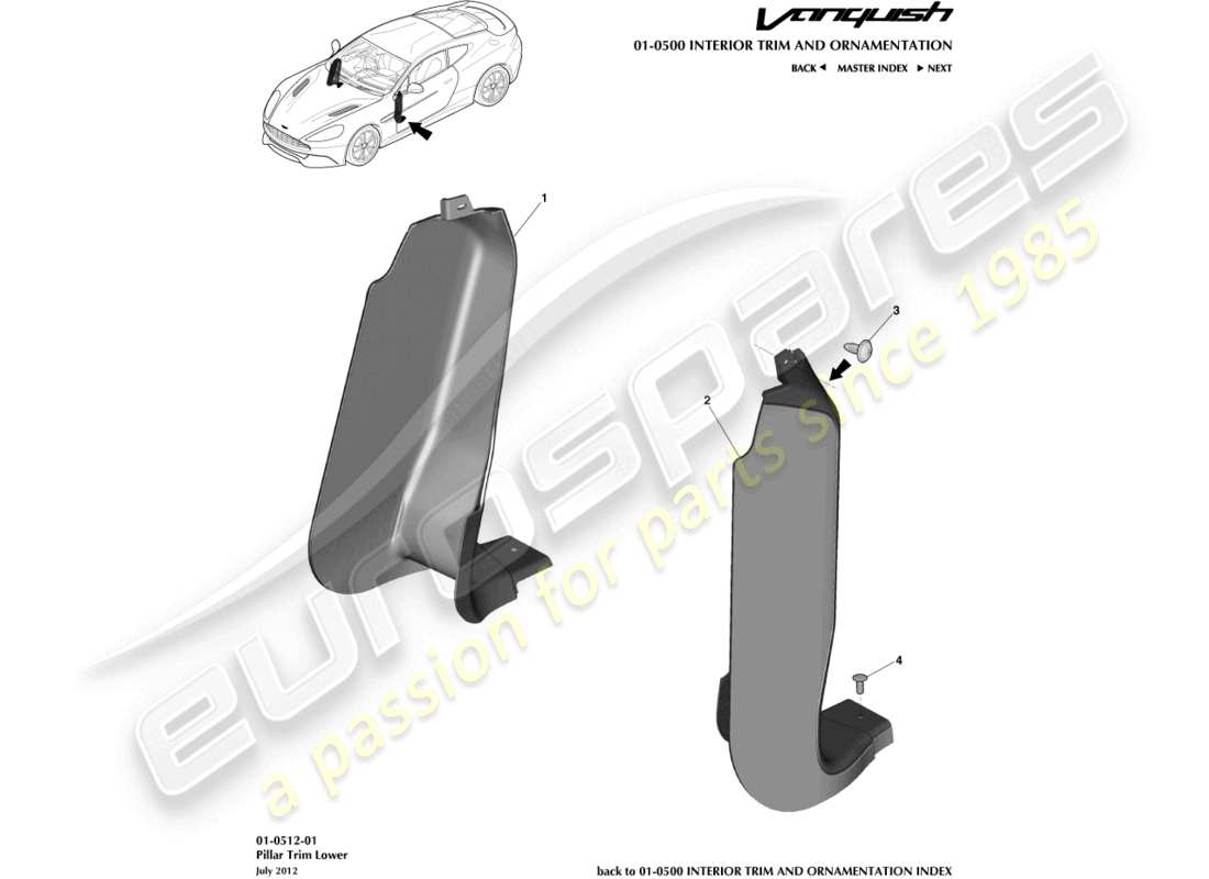 aston martin vanquish (2017) adorno de pilar, diagrama de parte inferior