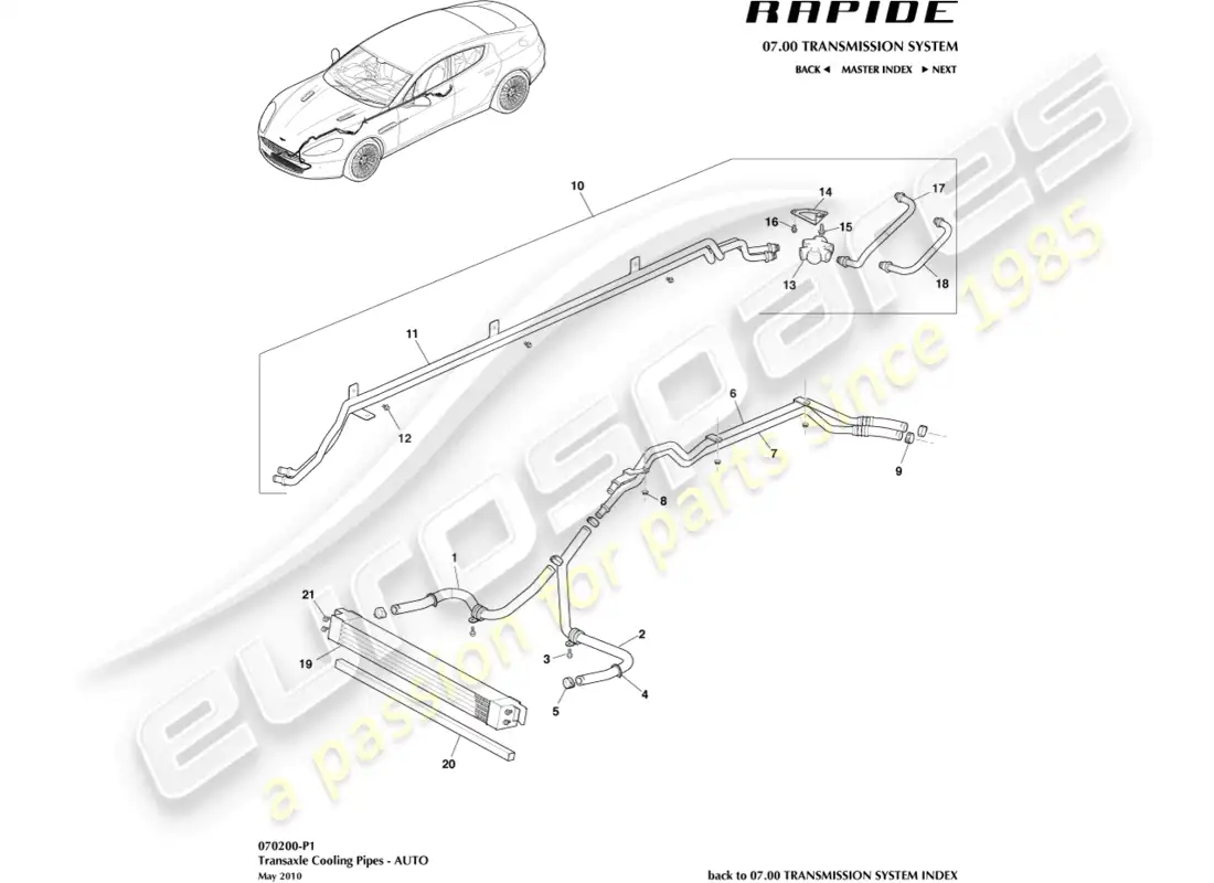 aston martin rapide (2018) enfriador de aceite de transmisión diagrama de piezas