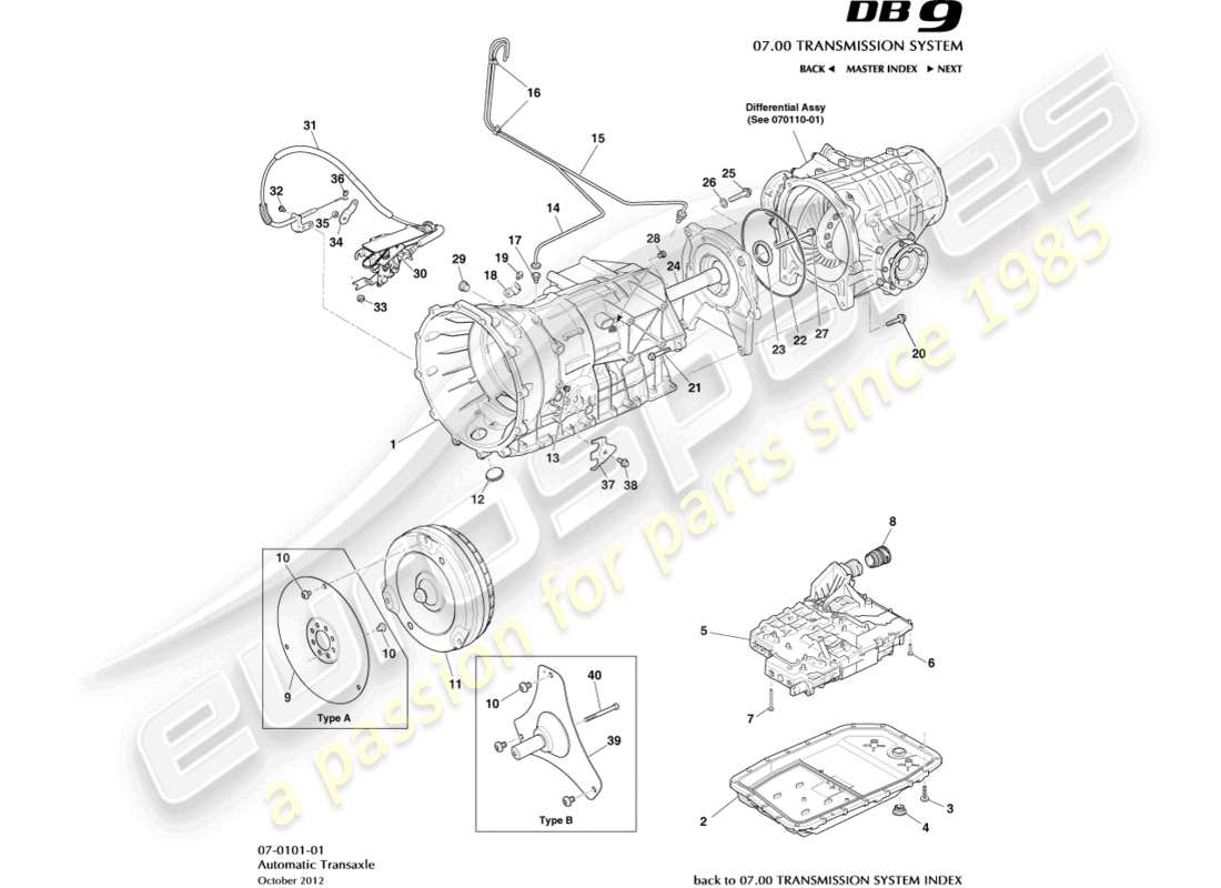 aston martin db9 (2016) transmisión, diagrama de piezas de automóvil