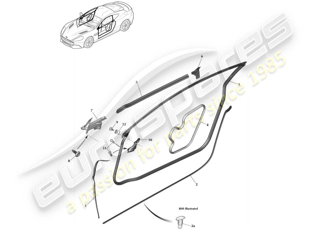 aston martin vanquish (2014) burletes para puertas, coupé diagrama de piezas