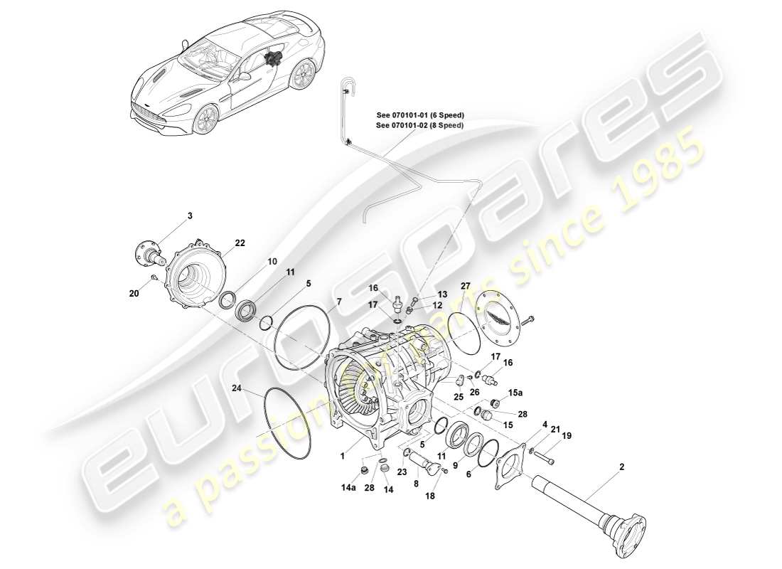 aston martin vanquish (2014) diferencial diagrama de piezas