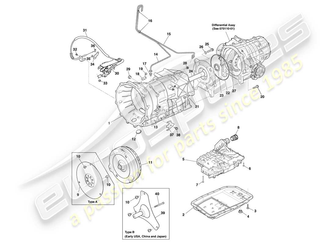 aston martin vanquish (2014) transmisión, 6 velocidad diagrama de piezas