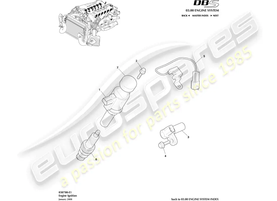 aston martin dbs (2011) diagrama de piezas de encendido