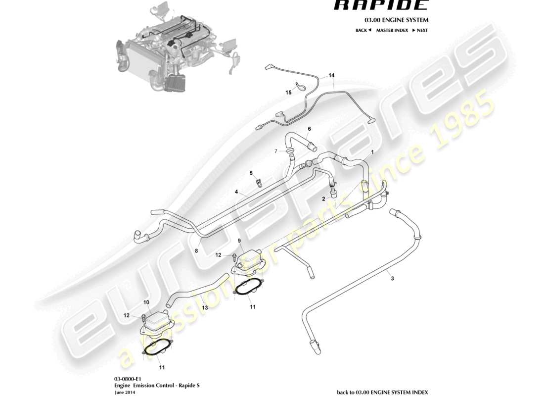 aston martin rapide (2013) control de emisión diagrama de piezas