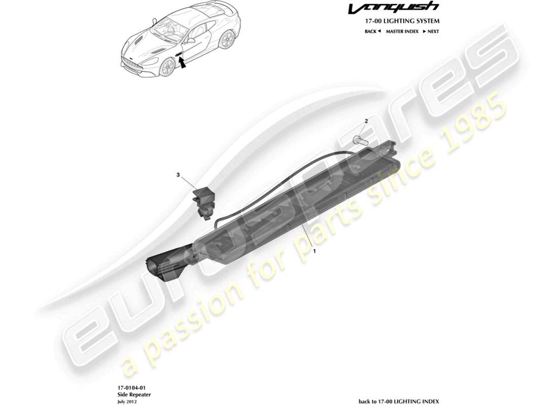 aston martin vanquish (2018) repetidores laterales diagrama de piezas