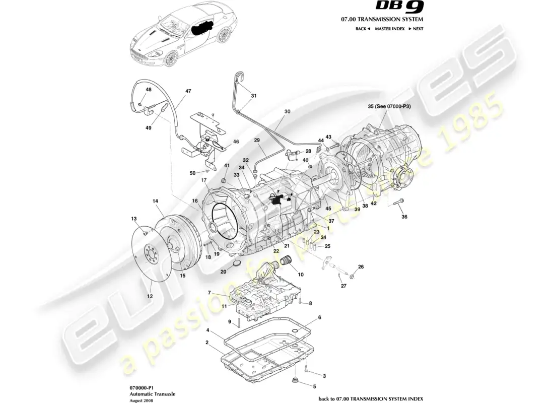 aston martin db9 (2006) transmisión, diagrama de piezas de automóvil