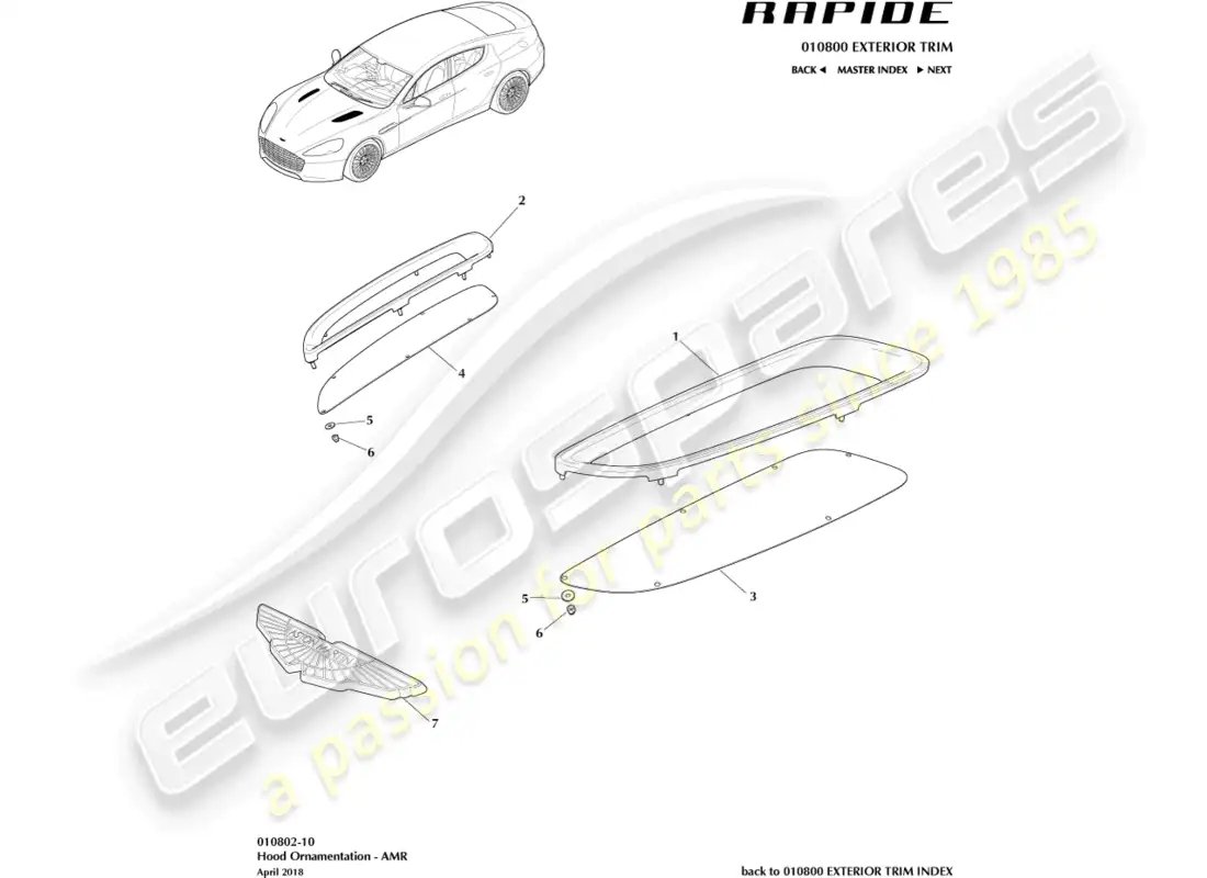 aston martin rapide (2013) embellecedor del extremo delantero, amr diagrama de piezas