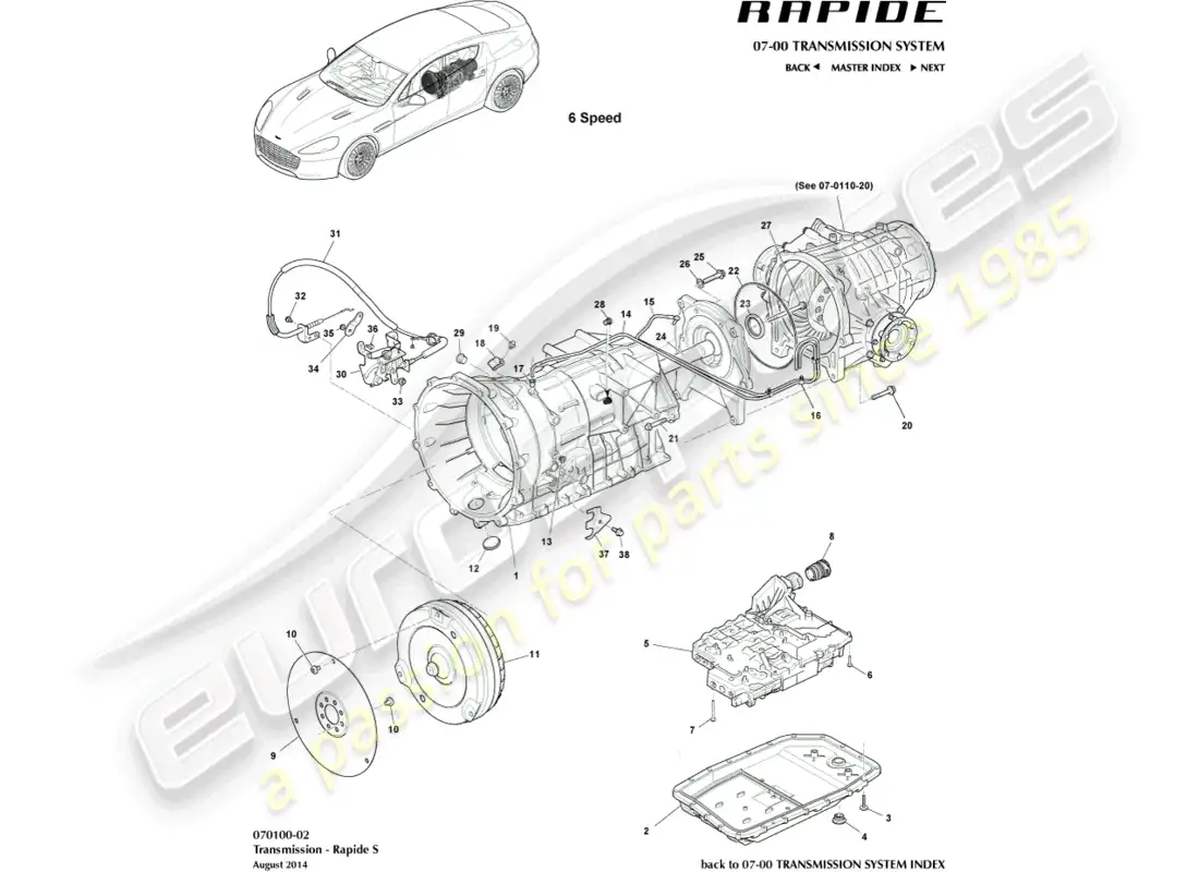 aston martin rapide (2016) transmisión, s diagrama de piezas