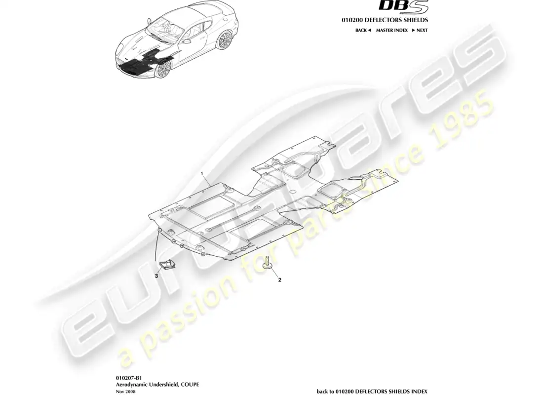 aston martin dbs (2011) escudo inferior delantero, cupé diagrama de piezas