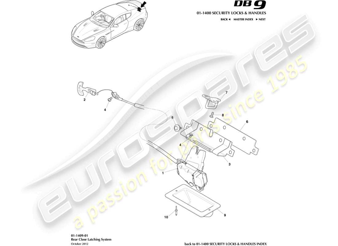 aston martin db9 (2014) pestillos de cierre trasero diagrama de piezas