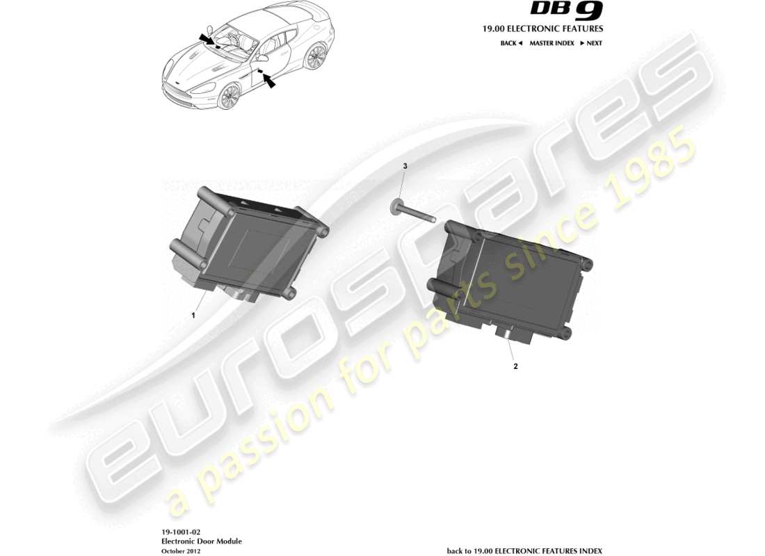 aston martin db9 (2016) diagrama de piezas del módulo de puerta electrónica