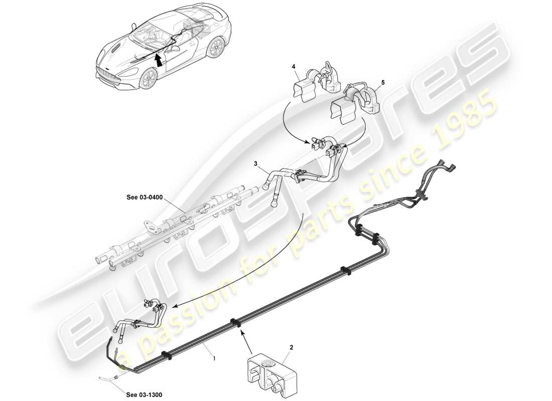 aston martin vanquish (2014) distribución de combustible, a 15my diagrama de piezas