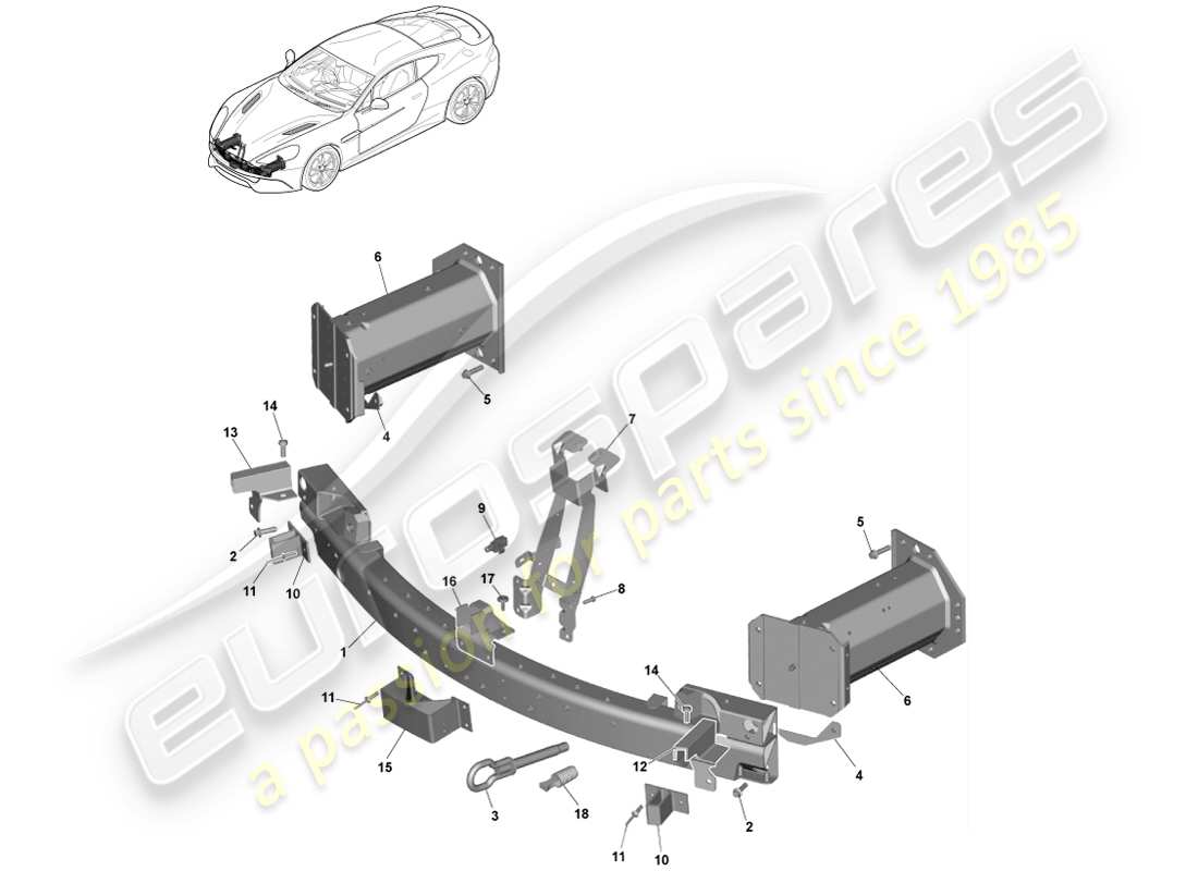 aston martin vanquish (2014) estructura del parachoques delantero, diagrama de piezas federal