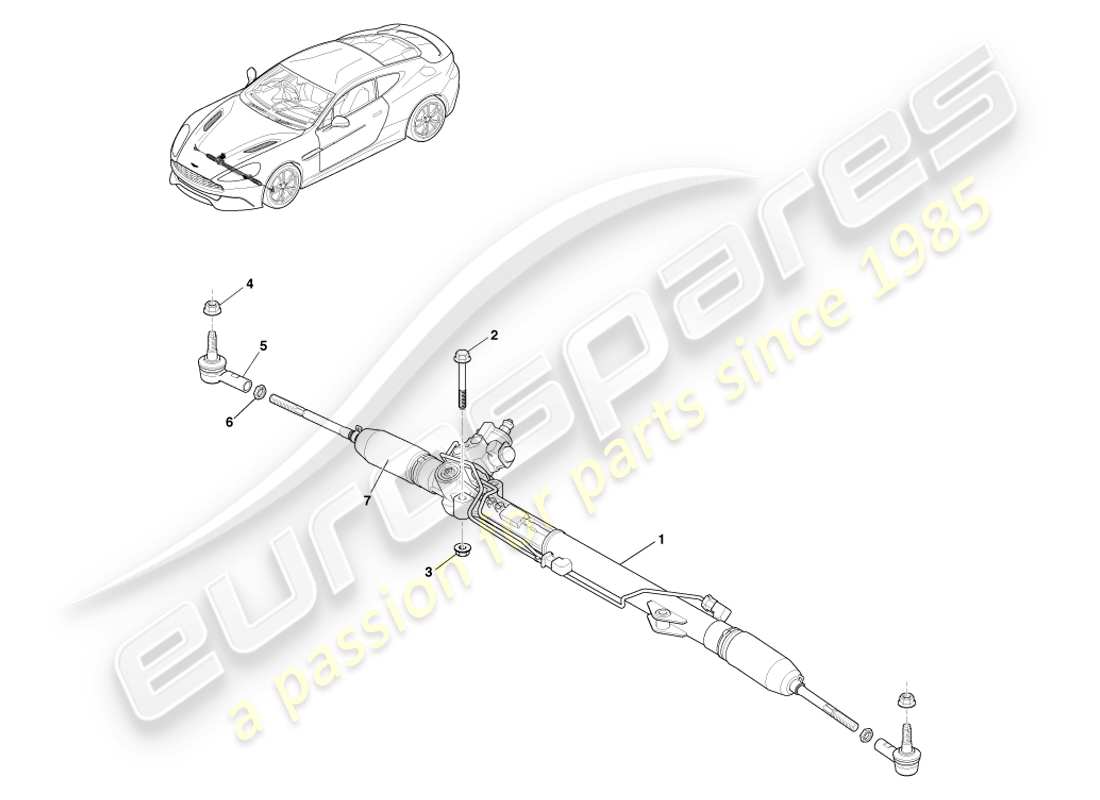 aston martin vanquish (2014) cremallera de dirección, lado derecho diagrama de piezas