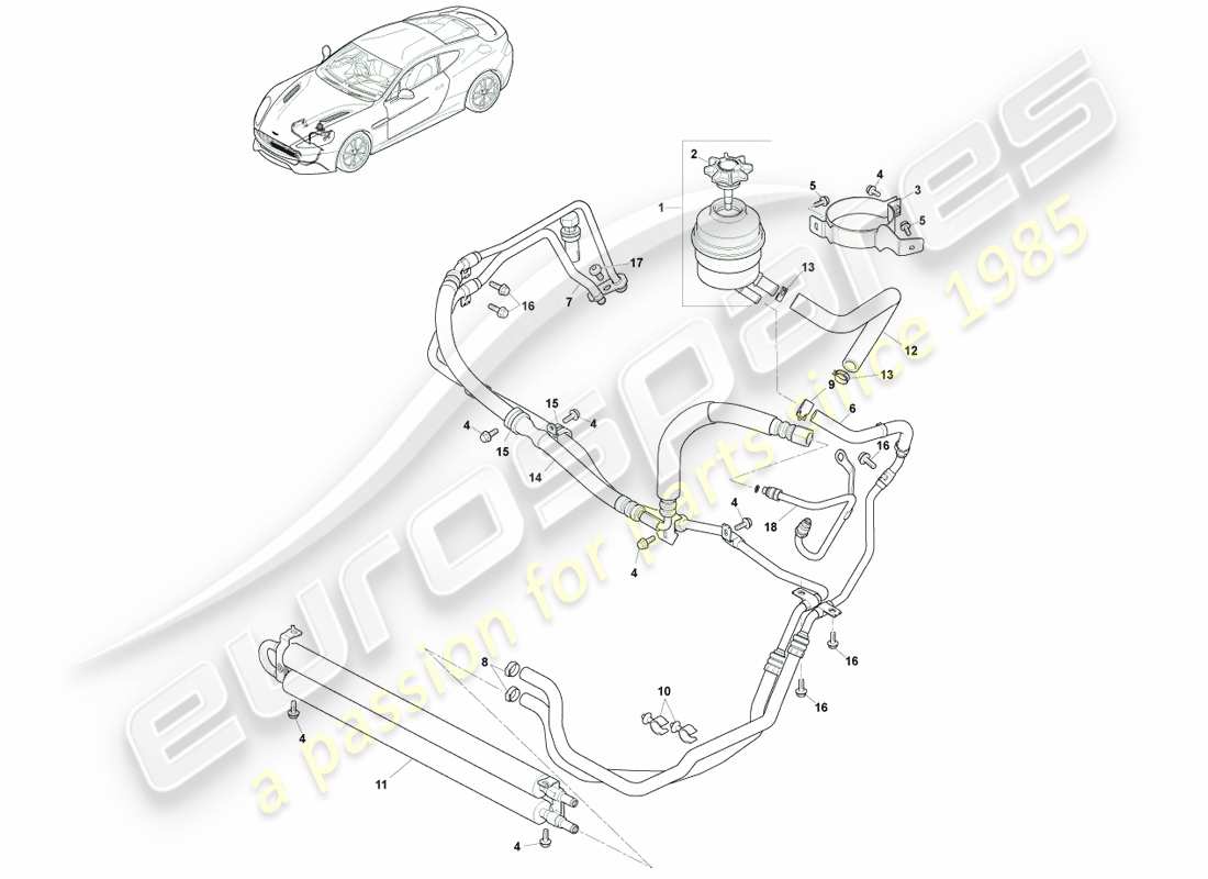 aston martin vanquish (2014) mangueras pas, derecha a 15my diagrama de piezas