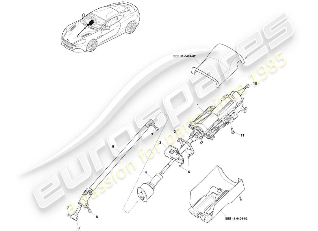 aston martin vanquish (2013) conjunto de columna de dirección diagrama de piezas