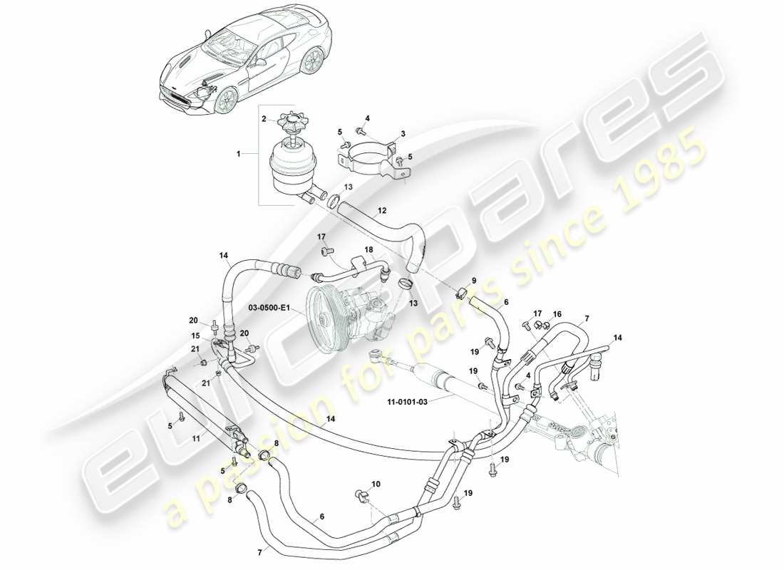 aston martin vanquish (2013) mangueras pas, lhd 15my en diagrama de piezas