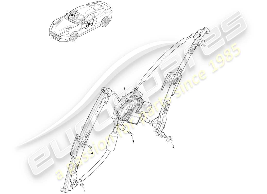aston martin vanquish (2014) regulador de ventana delantera diagrama de piezas