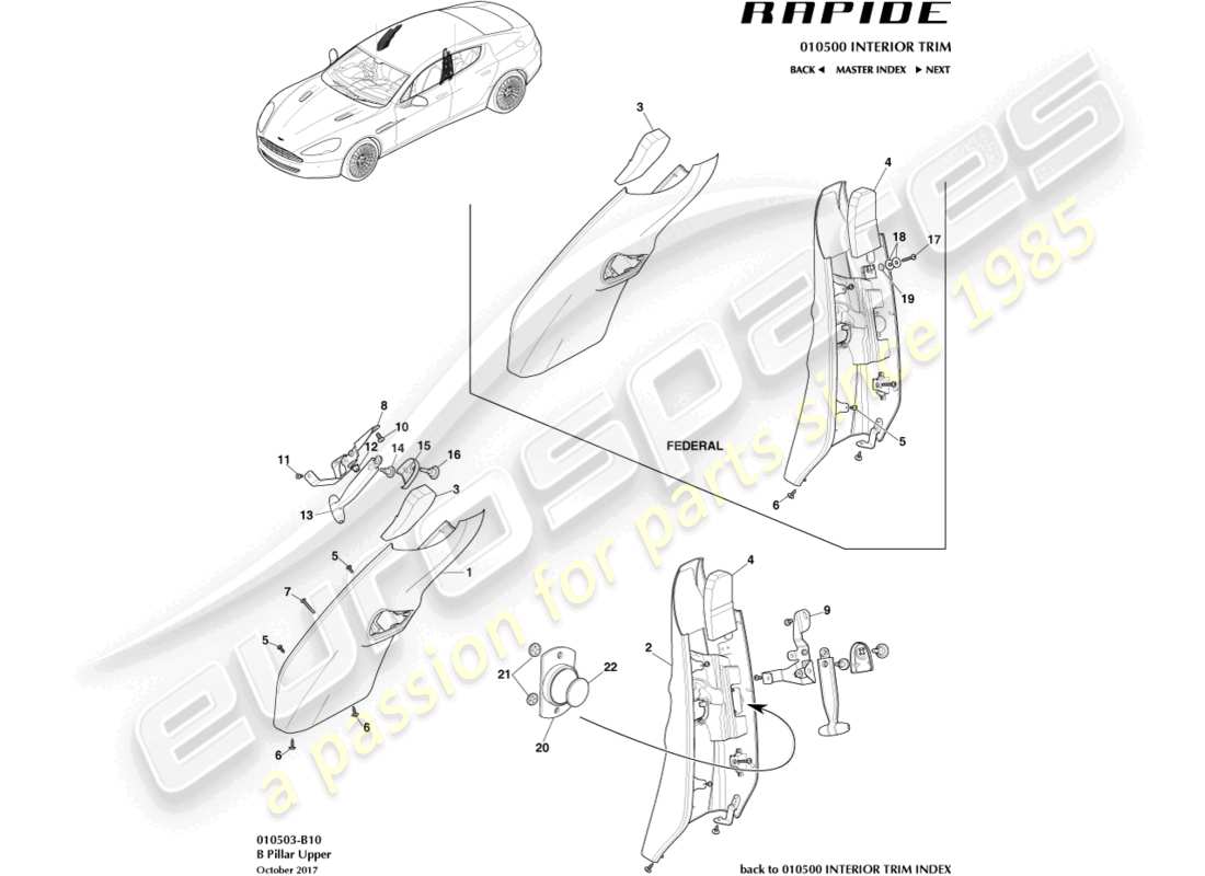 aston martin rapide (2016) ajuste del pilar b diagrama de piezas