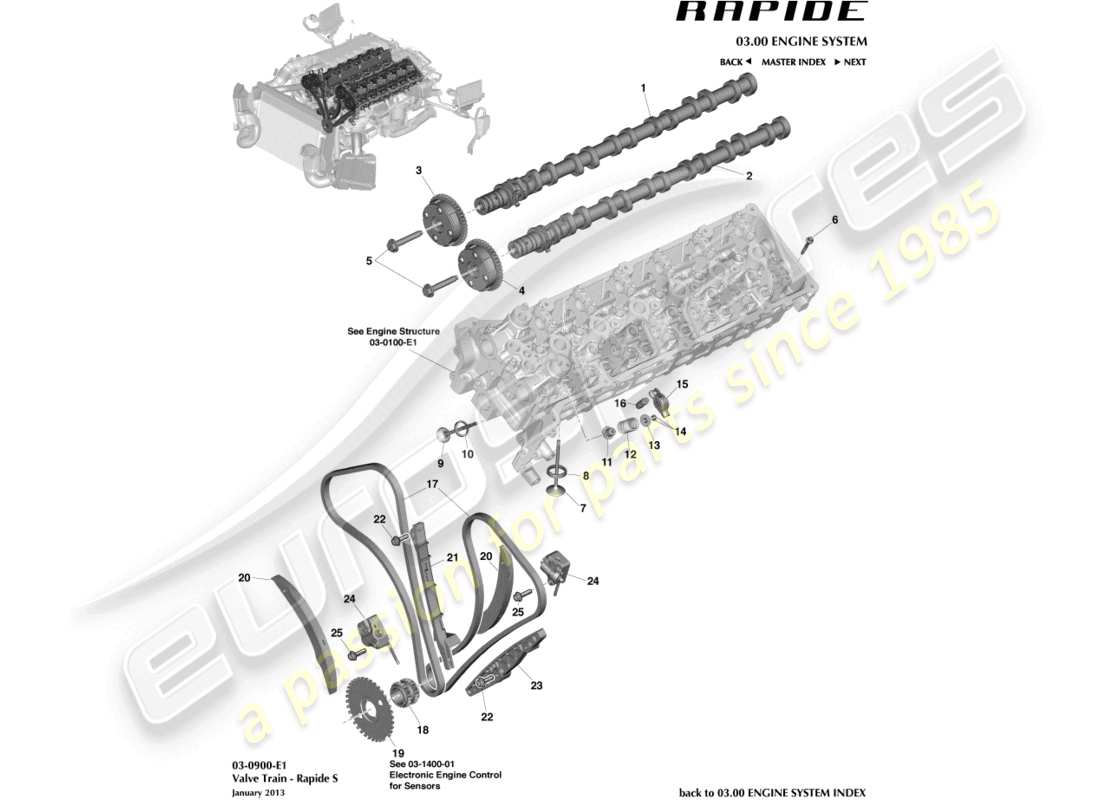 aston martin rapide (2011) diagrama de piezas del tren de válvulas