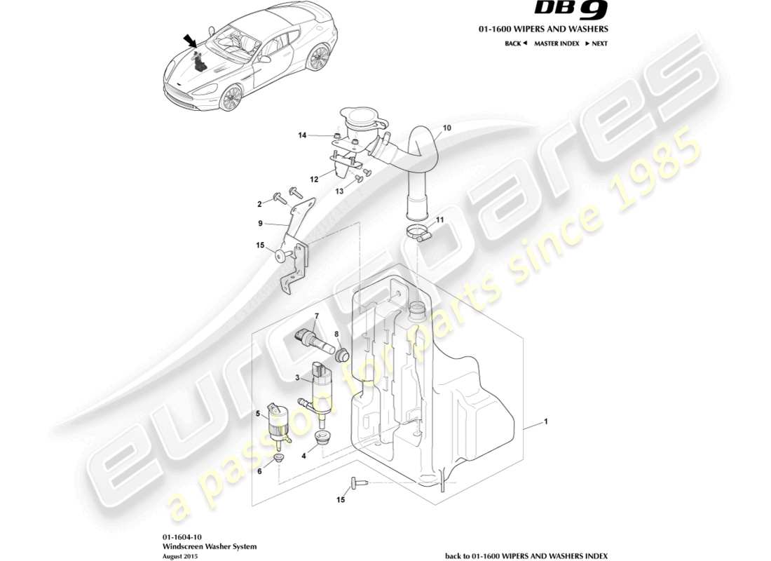 aston martin db9 (2016) diagrama de piezas de la botella de arandela