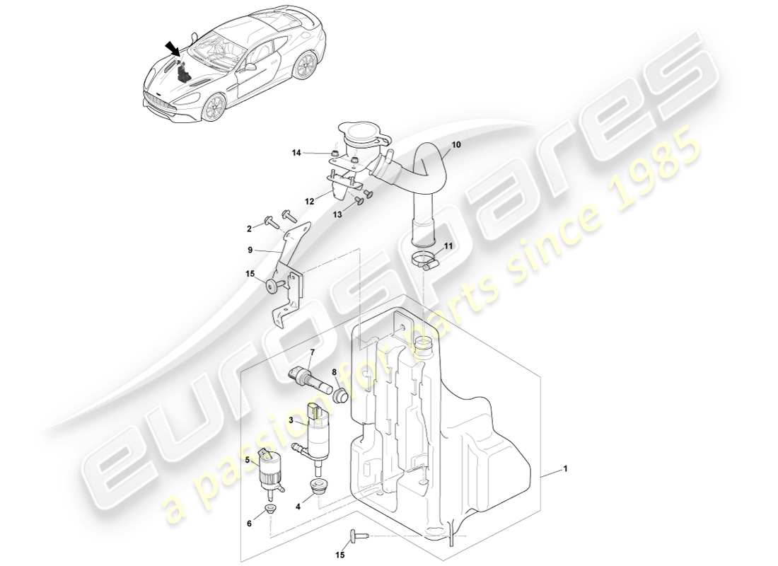 aston martin vanquish (2014) diagrama de piezas de la botella de arandela