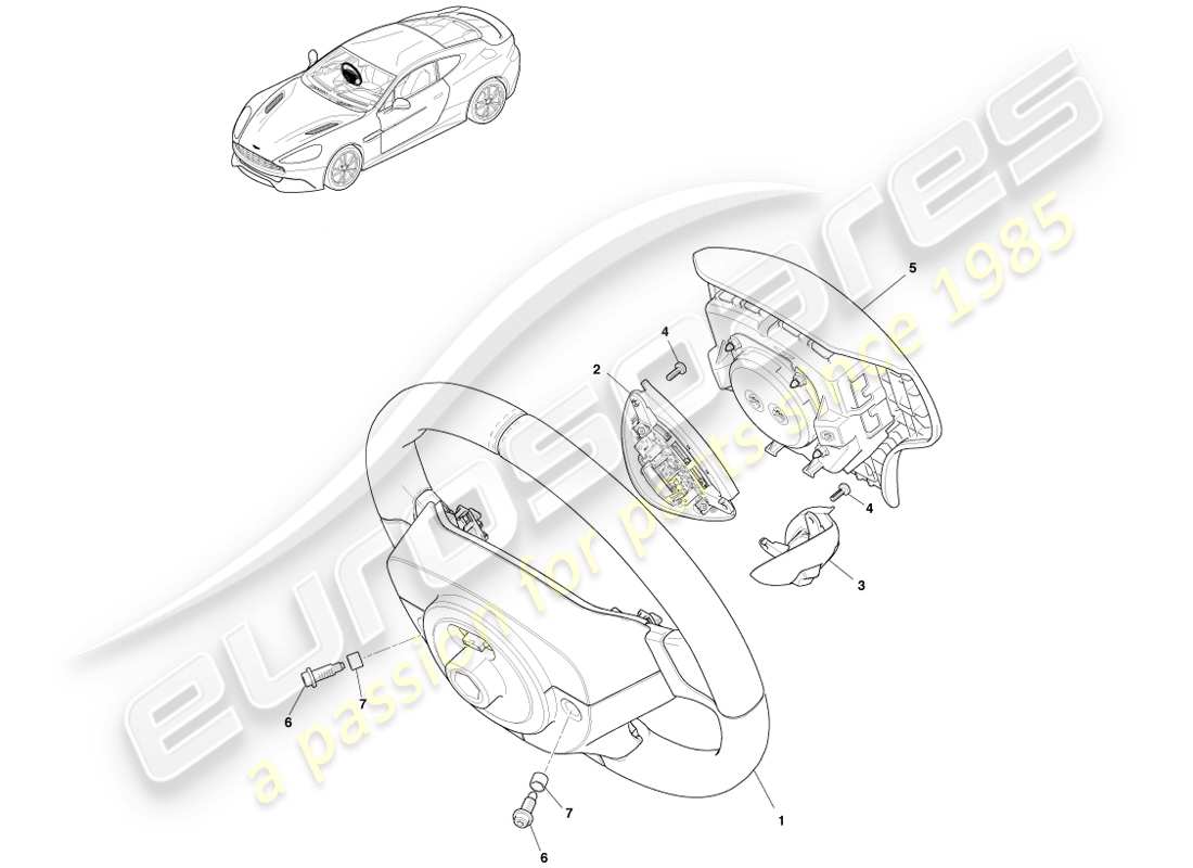 aston martin vanquish (2014) diagrama de piezas del volante