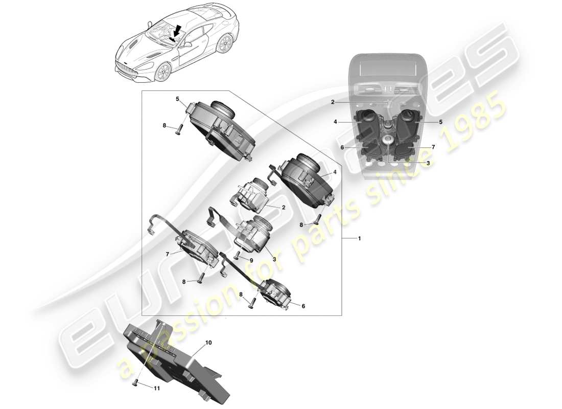 aston martin vanquish (2014) controles de infoentretenimiento diagrama de piezas