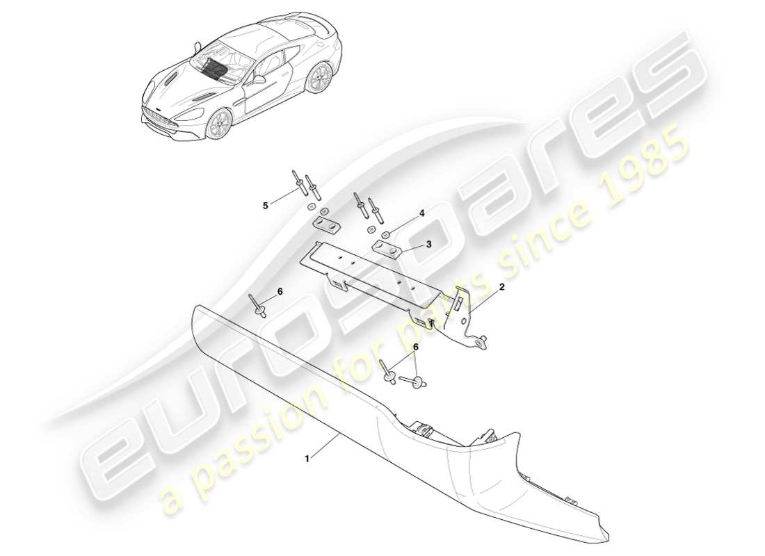 aston martin vanquish (2014) panel inferior del pasajero diagrama de piezas