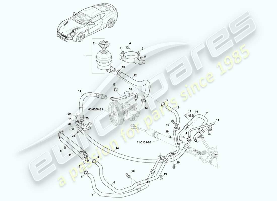 aston martin vanquish (2014) mangueras pas, lhd 15my en diagrama de piezas