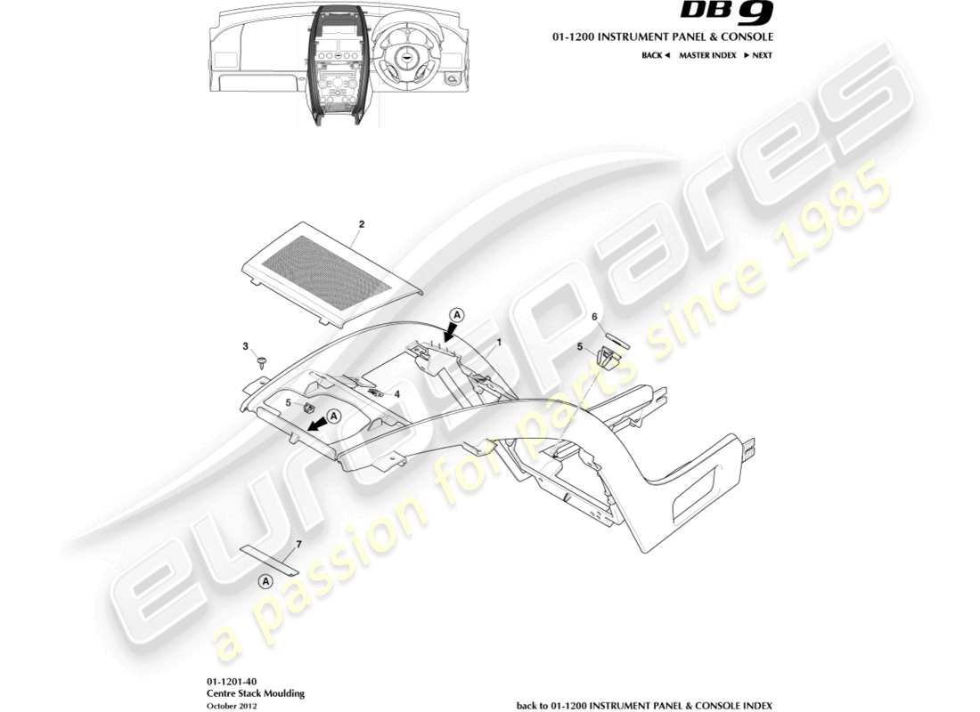 aston martin db9 (2016) moldura central diagrama de piezas