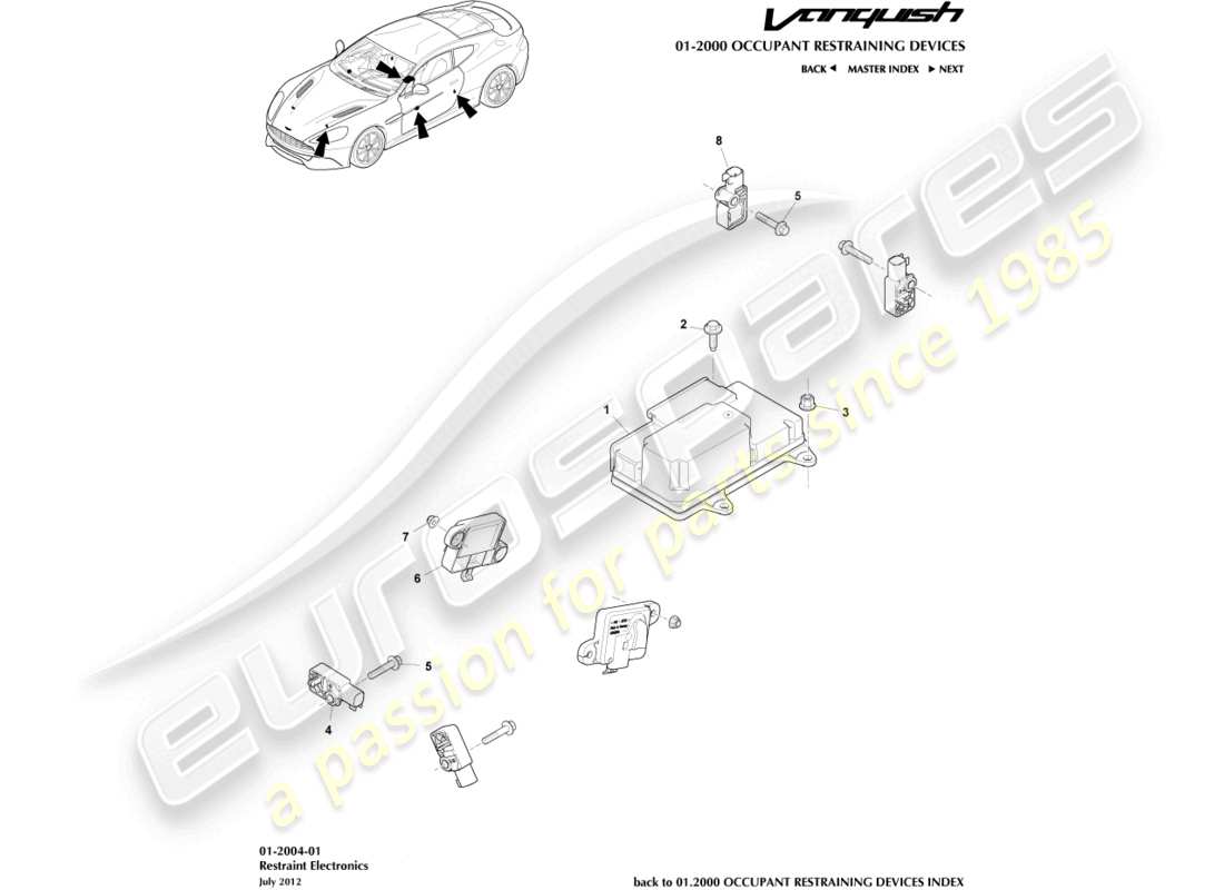 aston martin vanquish (2016) electrónica de sujeción diagrama de piezas