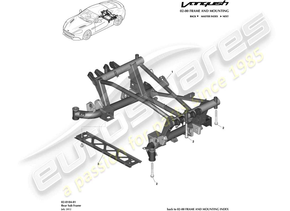 aston martin vanquish (2016) diagrama de piezas del subchasis trasero
