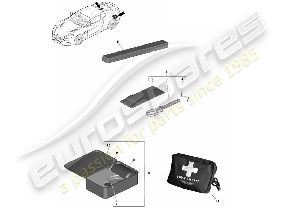 aston martin vanquish (2014) equipo de emergencia, 14.5my diagrama de piezas