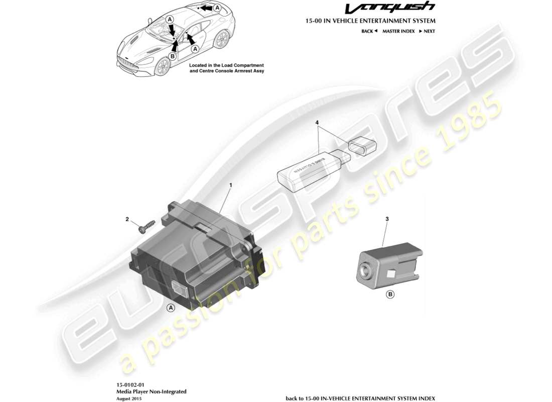 aston martin vanquish (2015) reproductor multimedia diagrama de piezas