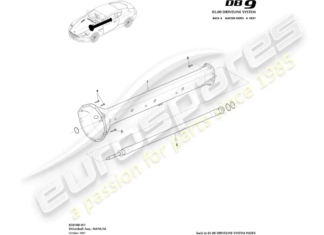 aston martin db9 (2008) conjunto de eje de transmisión, manual diagrama de piezas