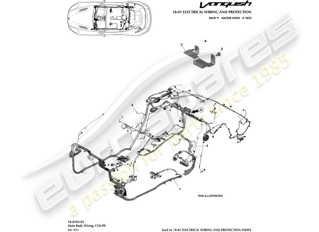 aston martin vanquish (2017) arnés corporal, cupé diagrama de piezas