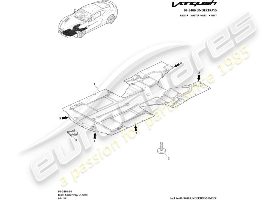 aston martin vanquish (2015) bandeja inferior delantera, cupé diagrama de piezas