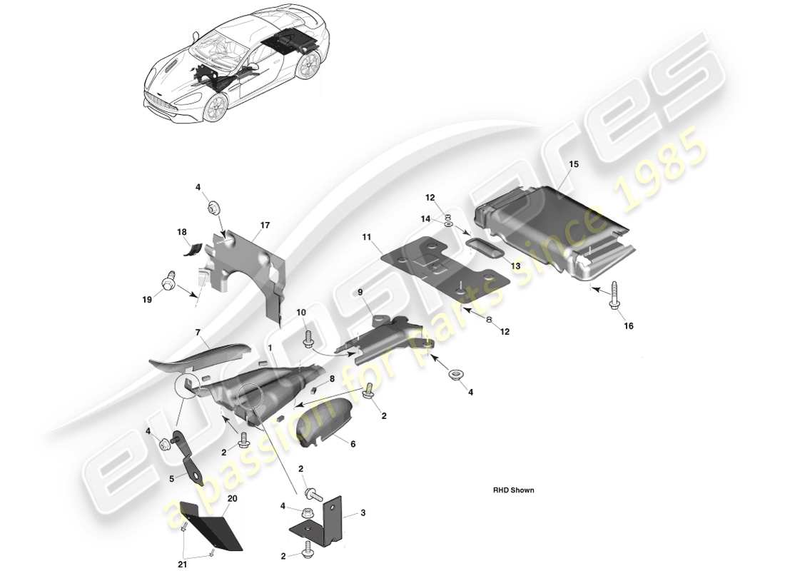 aston martin vanquish (2014) aislamiento térmico, diagrama de piezas de ajuste del vehículo