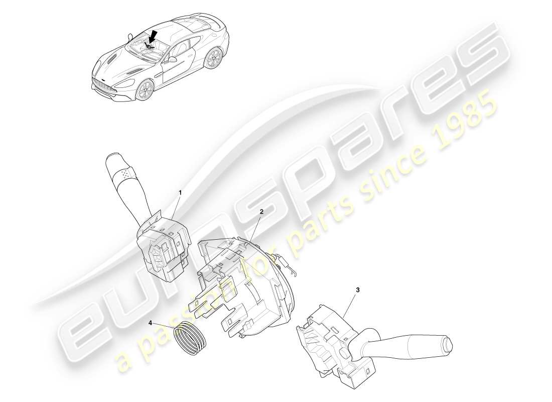 aston martin vanquish (2014) diagrama de piezas del conjunto del interruptor de columna