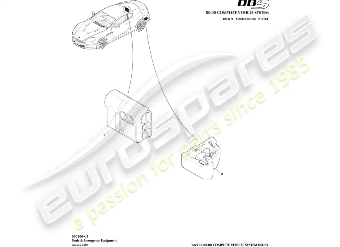 aston martin dbs (2007) equipo de emergencia diagrama de piezas