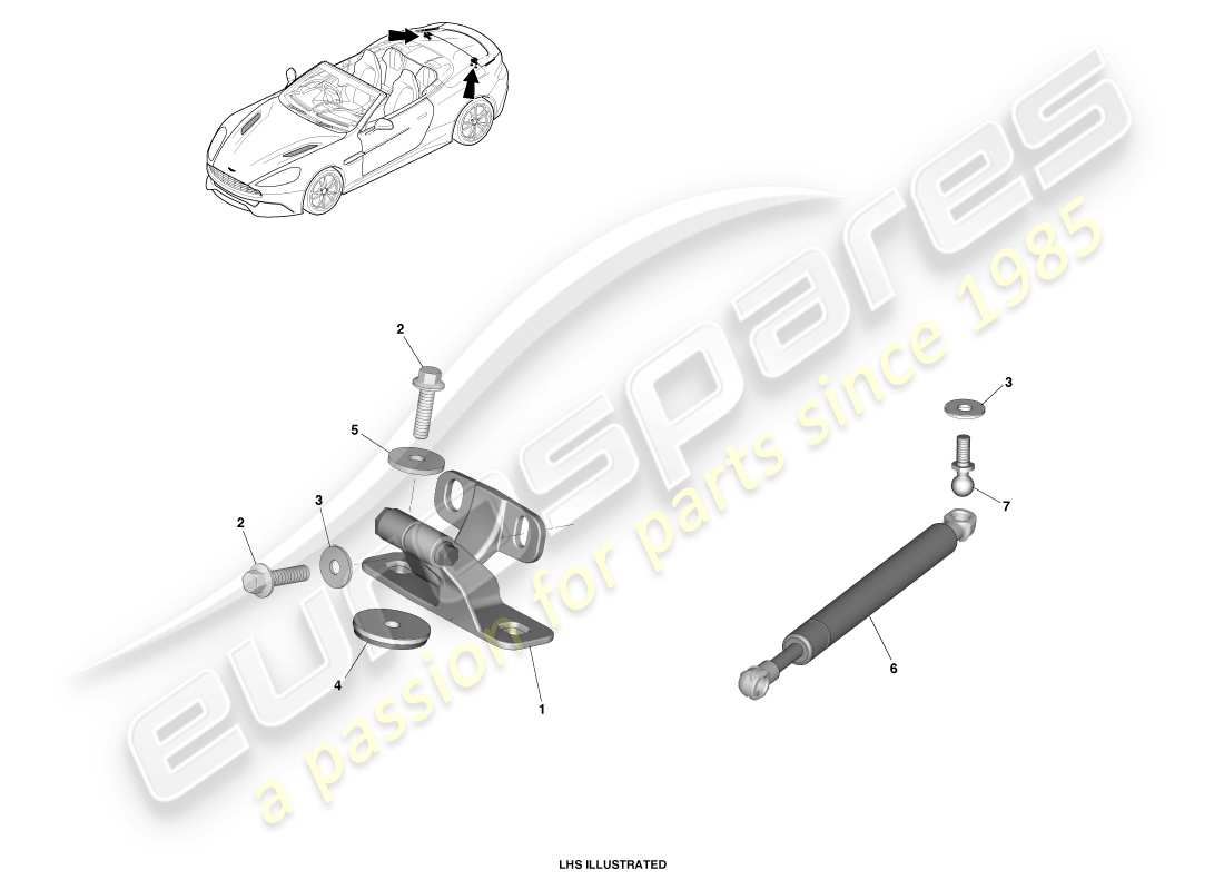 aston martin vanquish (2014) bisagras de la tapa de la cubierta, diagrama de piezas de volante