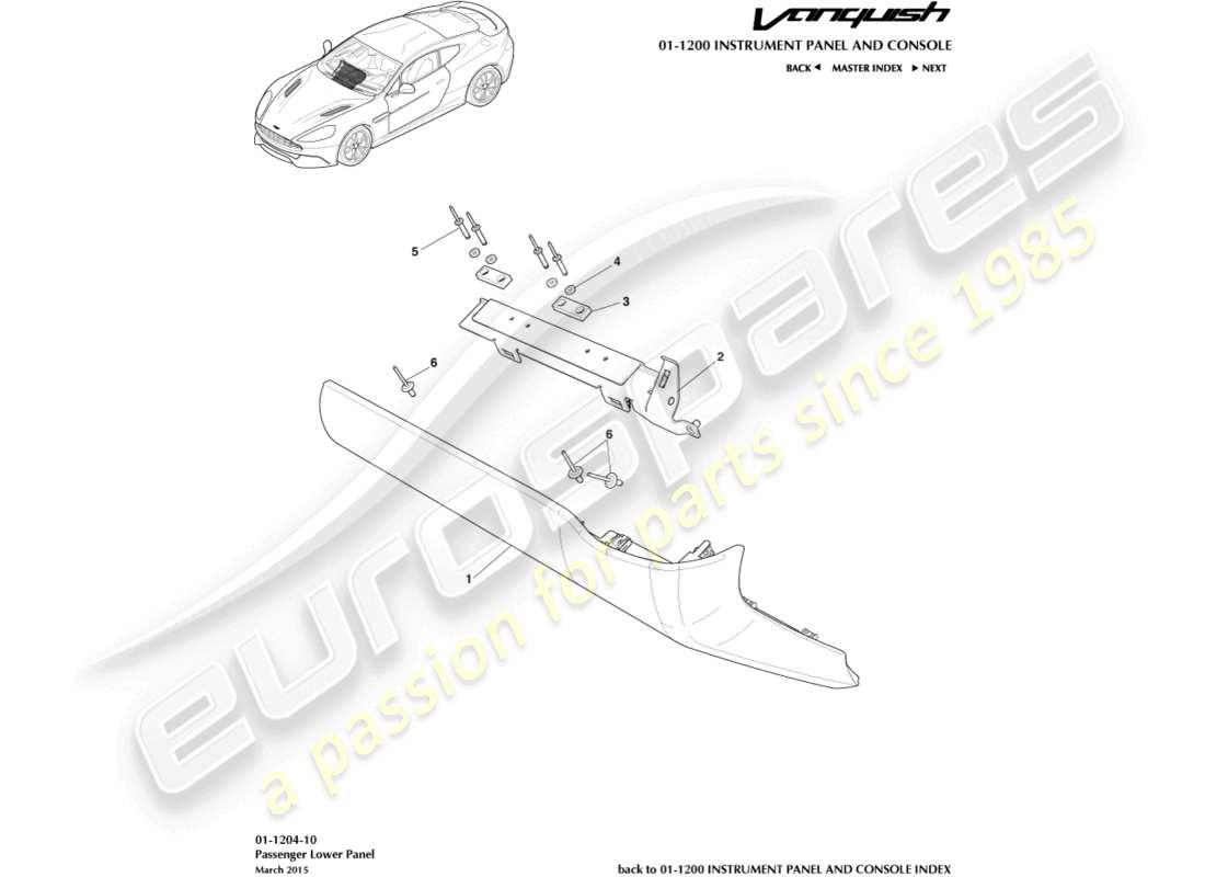 aston martin vanquish (2018) panel inferior del pasajero diagrama de piezas