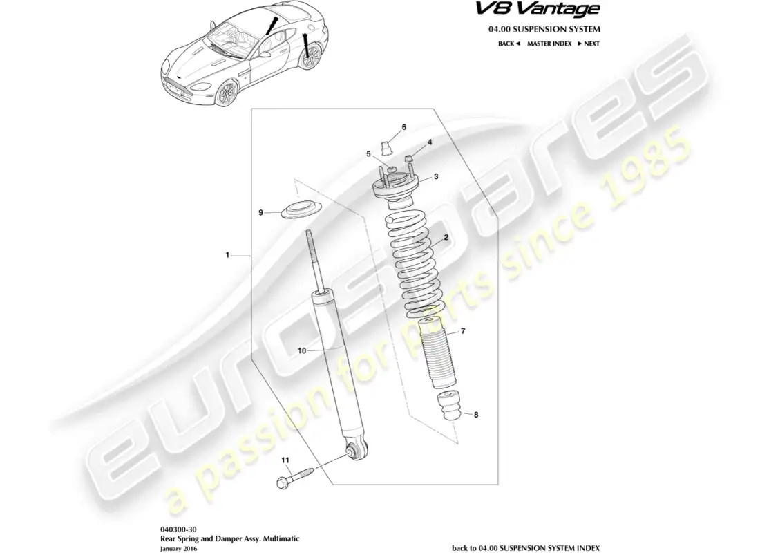 aston martin v8 vantage (2008) resorte y amortiguador trasero, diagrama de piezas multimatic