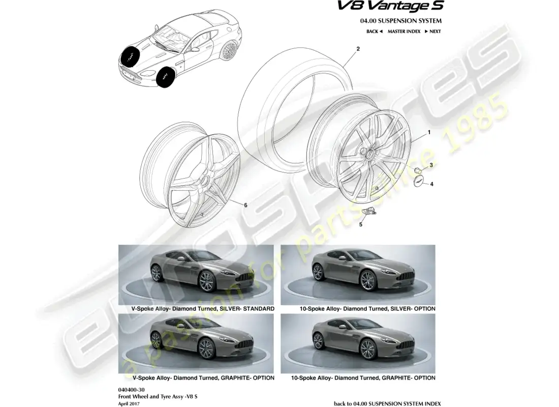 aston martin v8 vantage (2008) ruedas y neumáticos delanteros, 12.25my en el diagrama de piezas