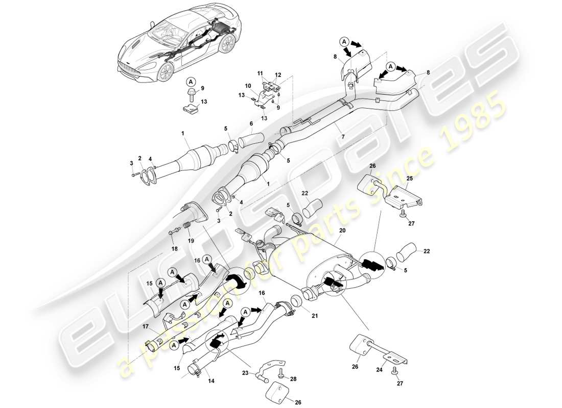 aston martin vanquish (2014) diagrama de piezas del sistema de escape